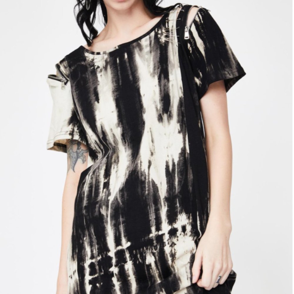 Disturbia Instigator Tee Dress, Small, Black, Multi-Color, Tie Dye